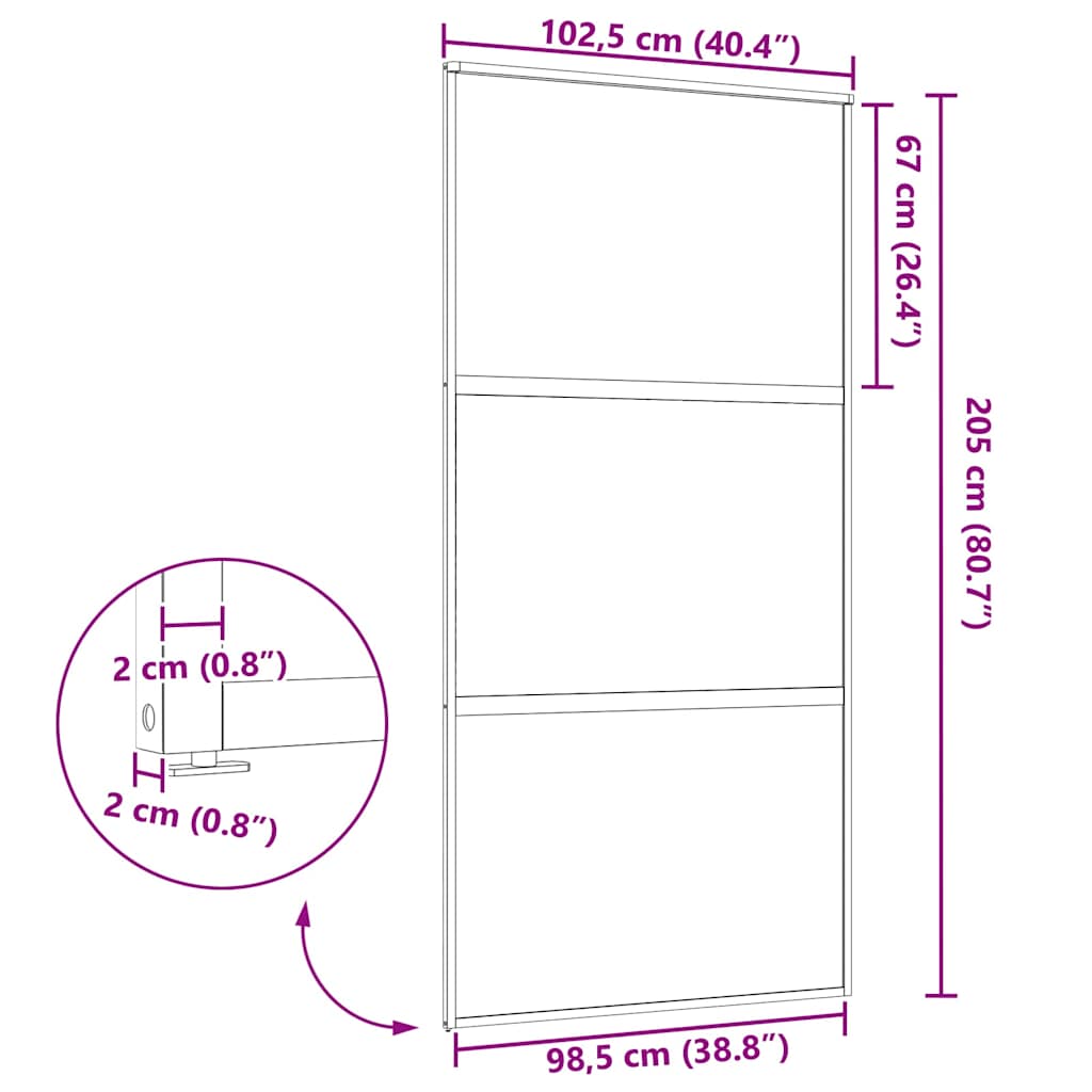 Glasdør Stribet Sort 102,5 x 2 x 205 cm Aluminium