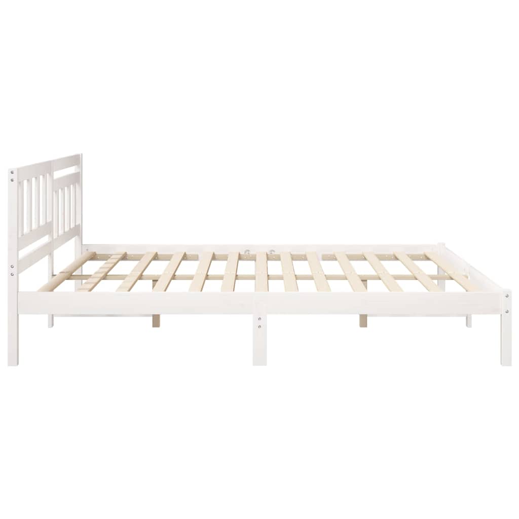 Sengestel med hovedgærde Hvid 200 x 200 cm Massiv fyrretræ