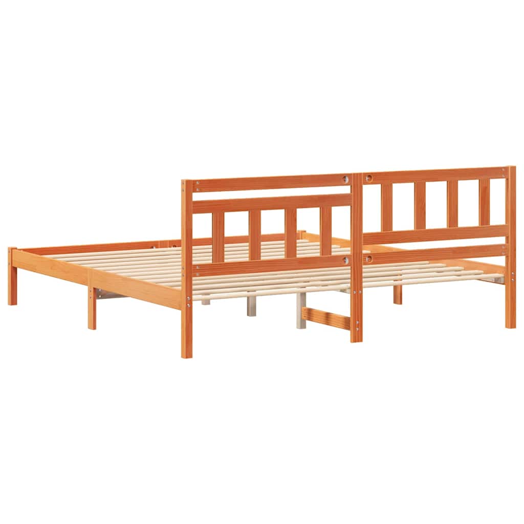 Sengestel med hovedgærde Voks brun 200 x 200 cm Massiv fyrretræ