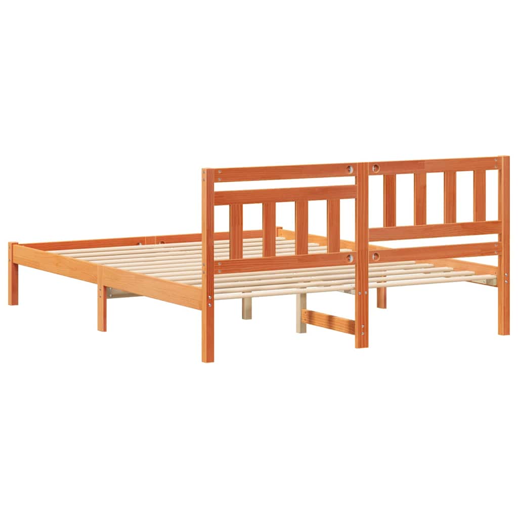 Sengestel med hovedgærde Voks brun 150 x 200 cm Massiv fyrretræ