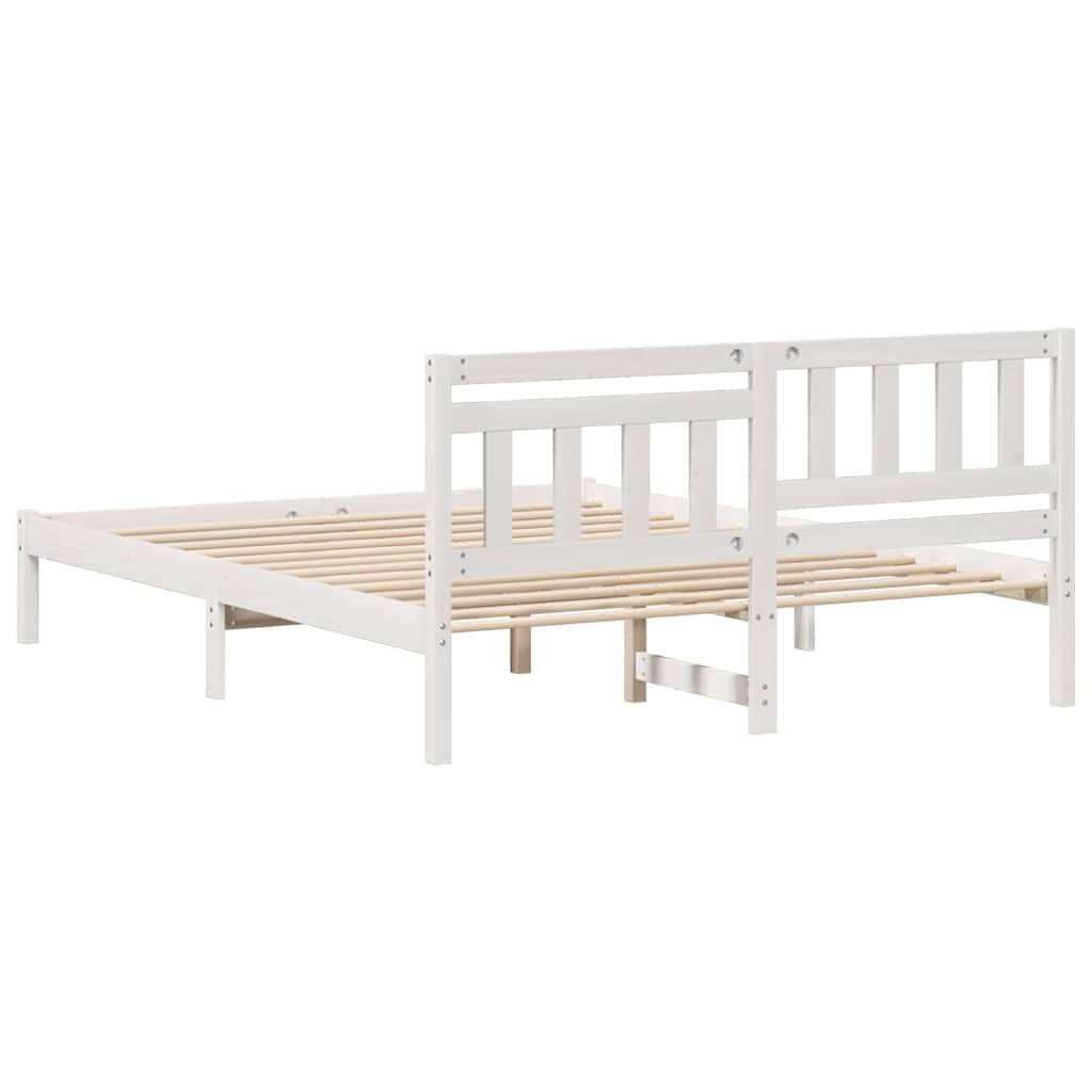 Sengestel med hovedgærde Hvid 140 x 200 cm Massiv fyrretræ
