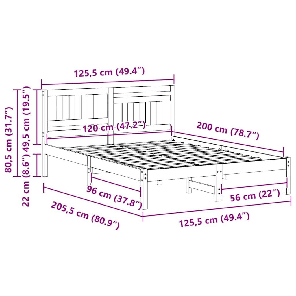 Sengestel med hovedgærde Voks brun 120 x 200 cm Massiv fyrretræ