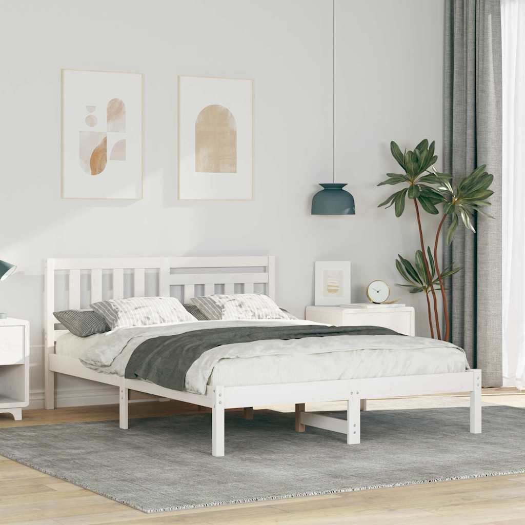 Sengestel med hovedgærde Hvid 140 x 190 cm Massiv fyrretræ
