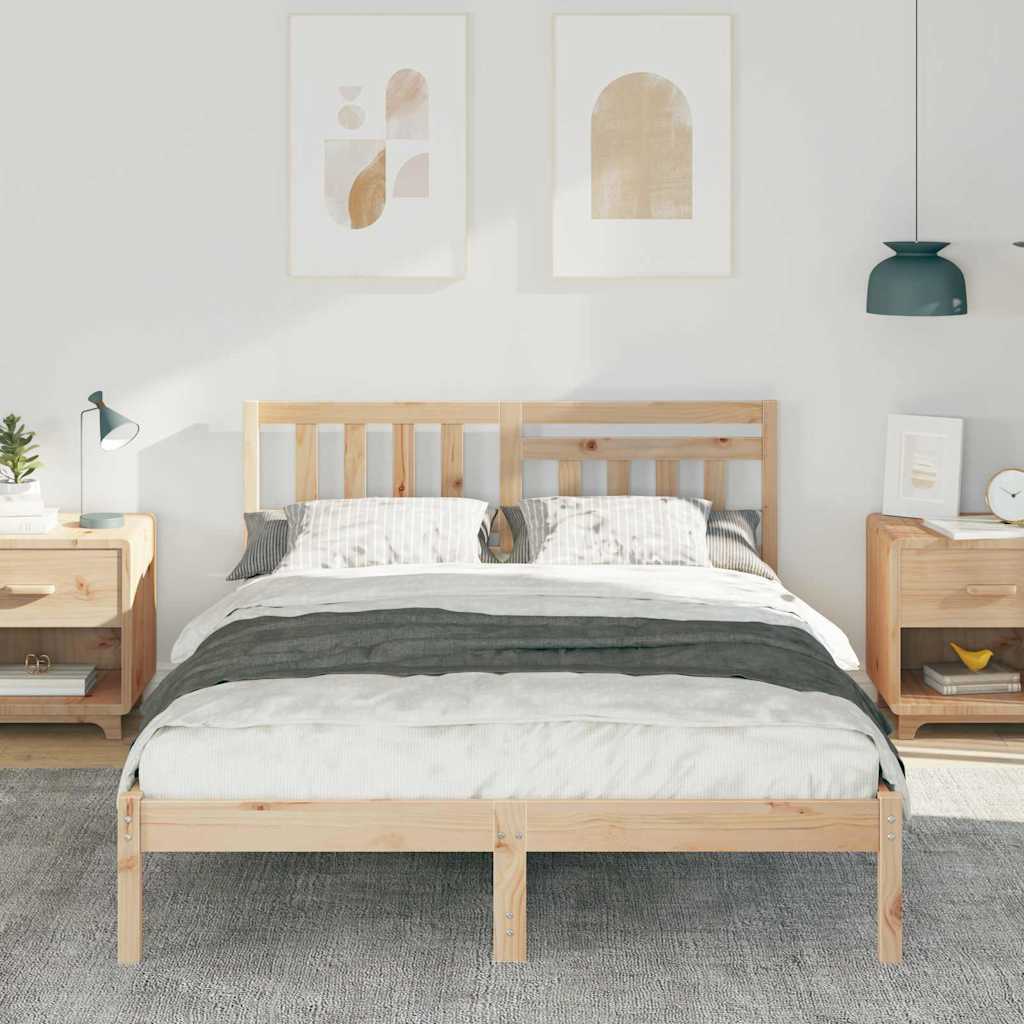 Sengestel med hovedgærde Brun 135 x 190 cm Massiv fyrretræ