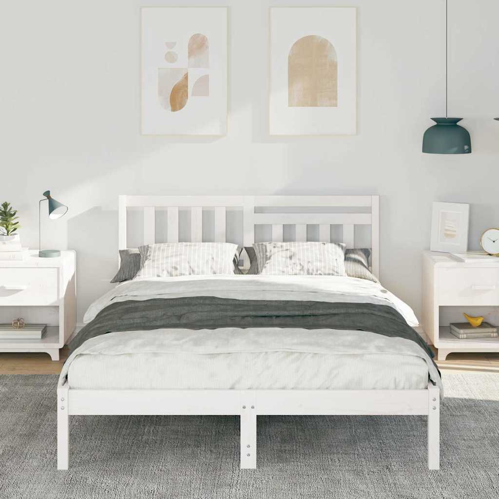 Sengestel med hovedgærde Hvid 120 x 190 cm Massiv fyrretræ
