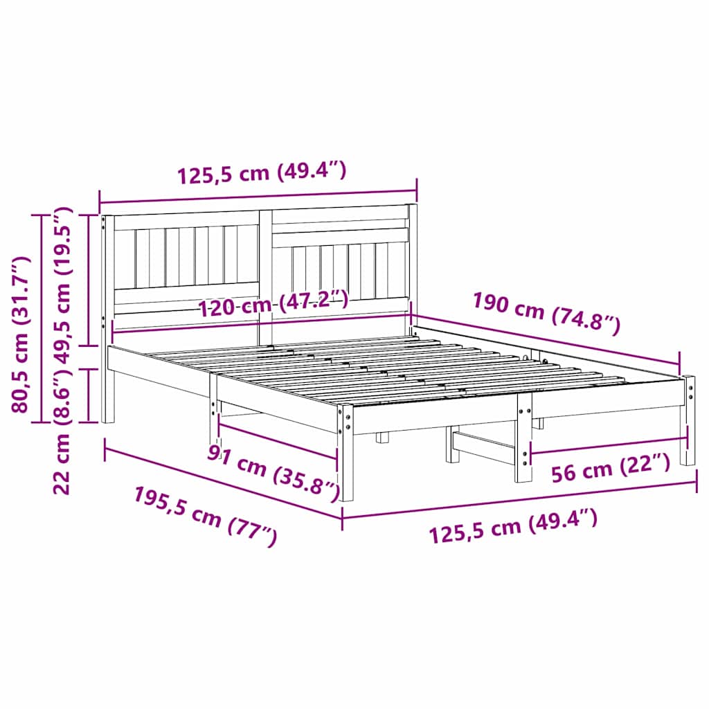 Sengestel med hovedgærde Hvid 120 x 190 cm Massiv fyrretræ