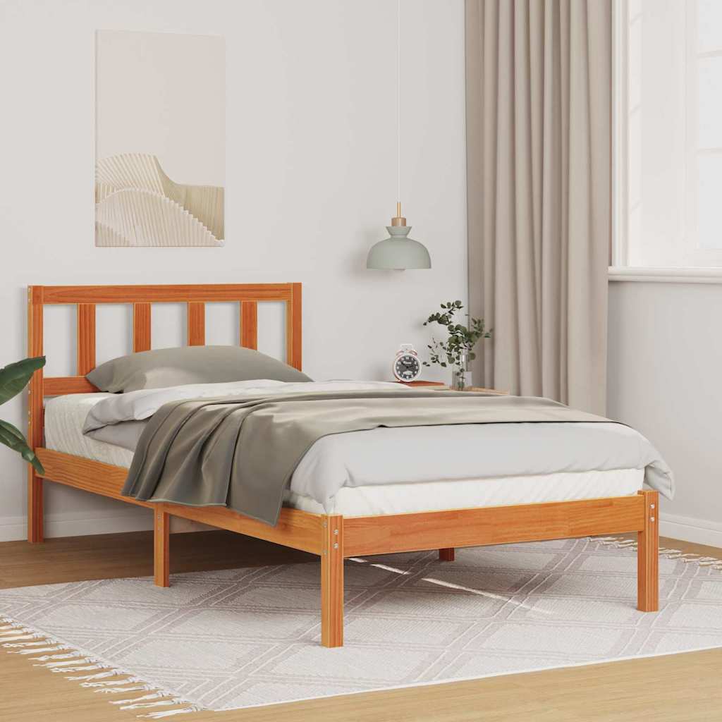 Sengestel med hovedgærde Voks brun 90 x 200 cm Massiv fyrretræ