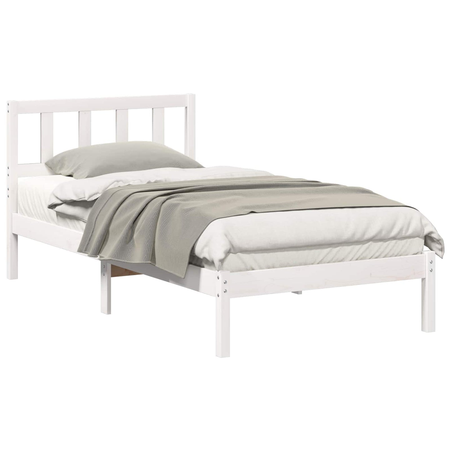 Sengestel med hovedgærde Hvid 90 x 190 cm Massiv fyrretræ