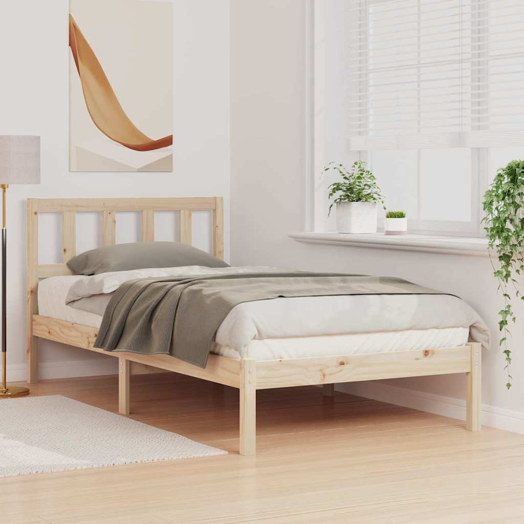 Sengestel med hovedgærde Brun 75 x 190 cm Massiv fyrretræ