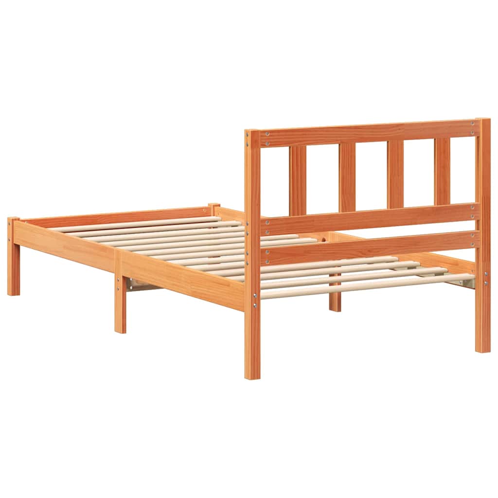 Sengestel med hovedgærde Voks brun 75 x 190 cm Massiv fyrretræ