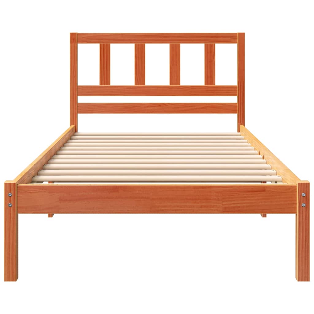 Sengestel med hovedgærde Voks brun 75 x 190 cm Massiv fyrretræ