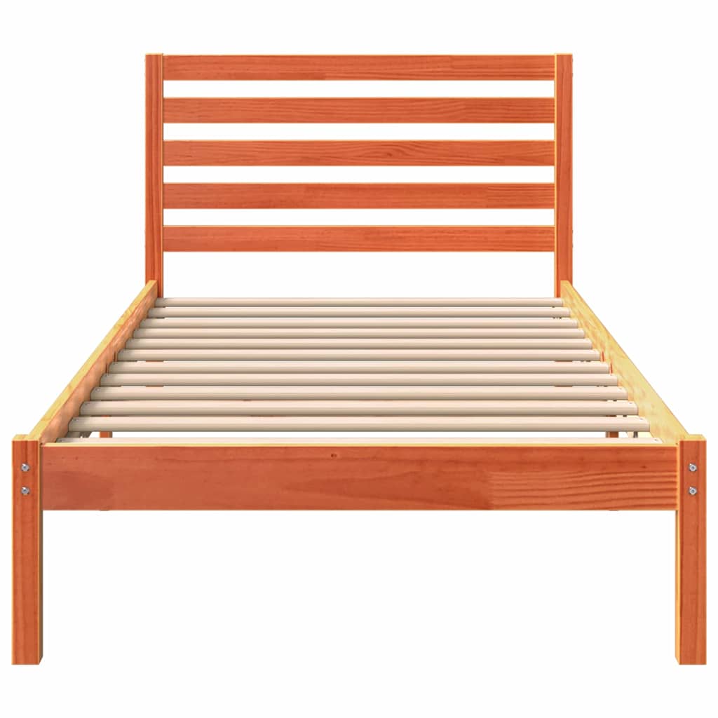 Sengestel med hovedgærde Voks brun 90 x 200 cm Massiv fyrretræ