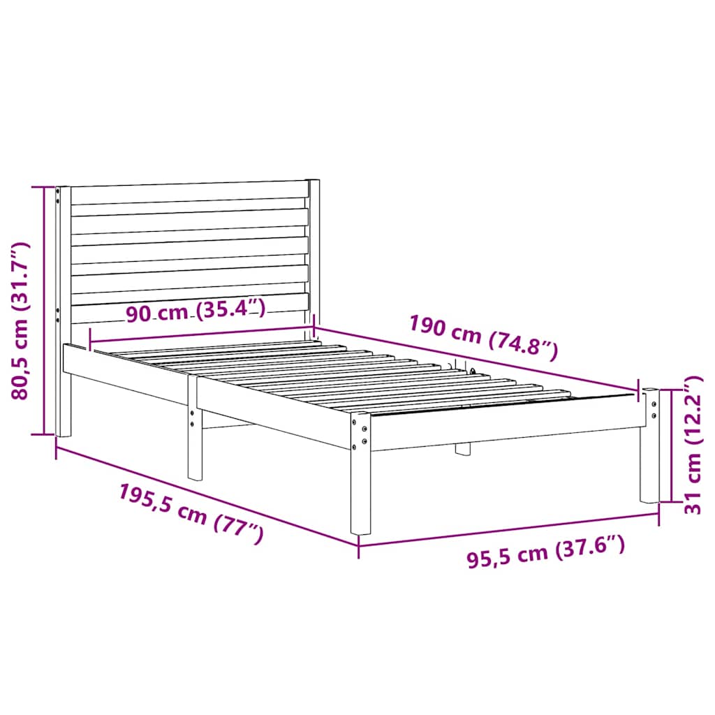 Sengestel med hovedgærde Hvid 90 x 190 cm Massiv fyrretræ