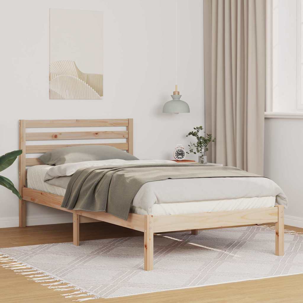 Sengestel med hovedgærde Brun 75 x 190 cm Massiv fyrretræ