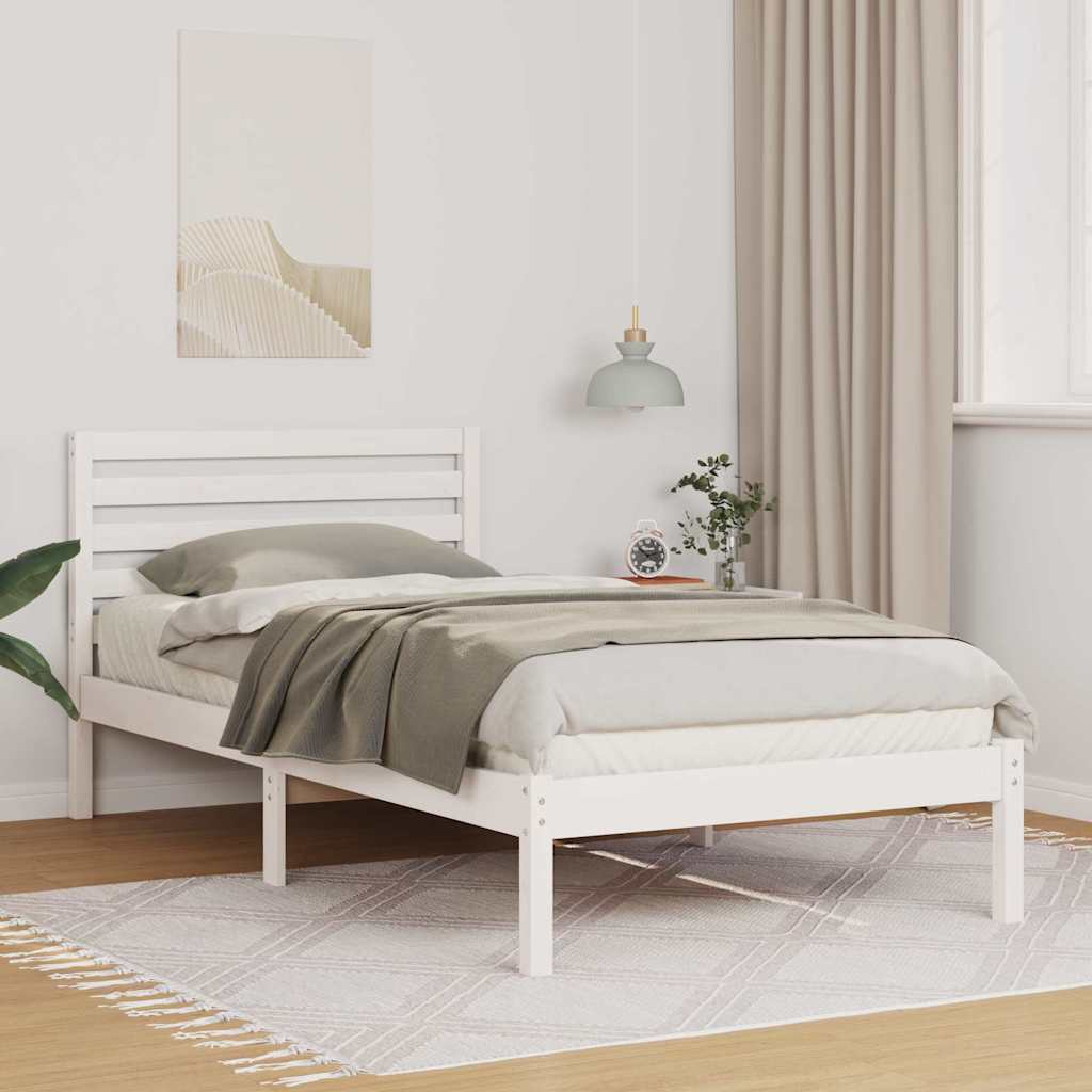 Sengestel med hovedgærde Hvid 75 x 190 cm Massiv fyrretræ
