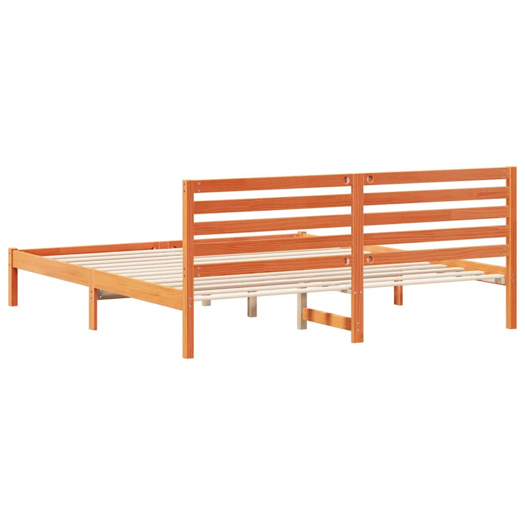 Sengestel med hovedgærde Voks brun 180 x 200 cm Massiv fyrretræ