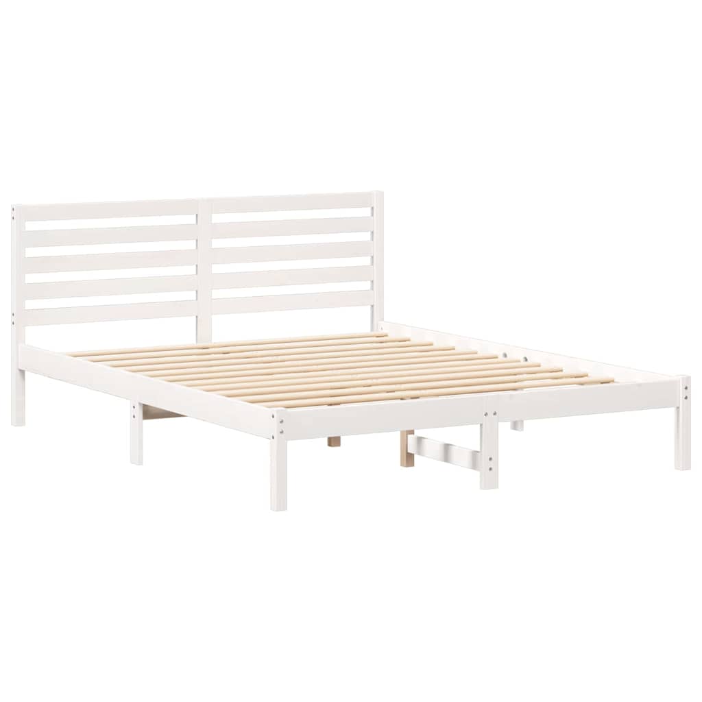 Sengestel med hovedgærde Hvid 160 x 200 cm Massiv fyrretræ