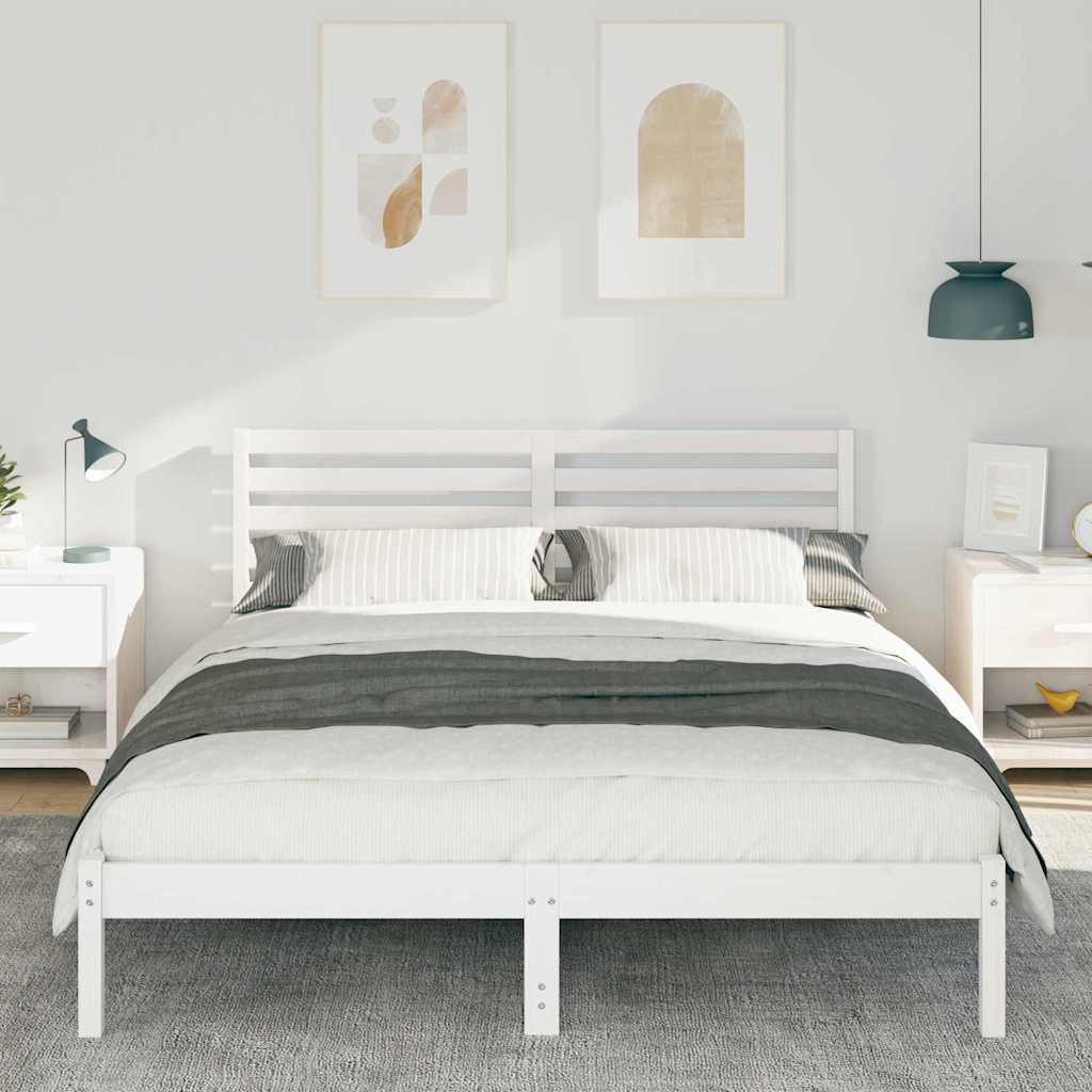 Sengestel med hovedgærde Hvid 150 x 200 cm Massiv fyrretræ