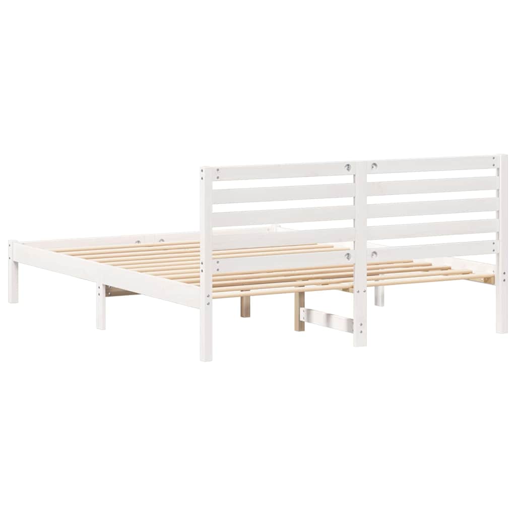 Sengestel med hovedgærde Hvid 150 x 200 cm Massiv fyrretræ