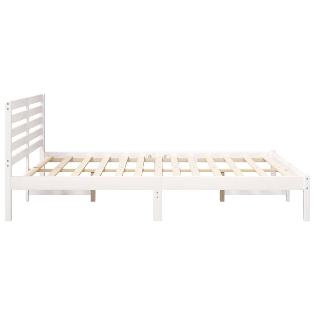Sengestel med hovedgærde Hvid 150 x 200 cm Massiv fyrretræ