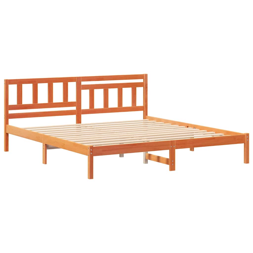 Sengestel med hovedgærde Voks brun 150 x 200 cm Massiv fyrretræ