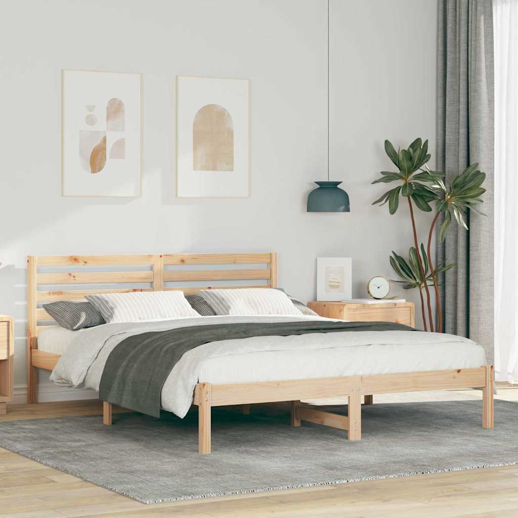 Sengestel med hovedgærde Brun 140 x 200 cm Massiv fyrretræ
