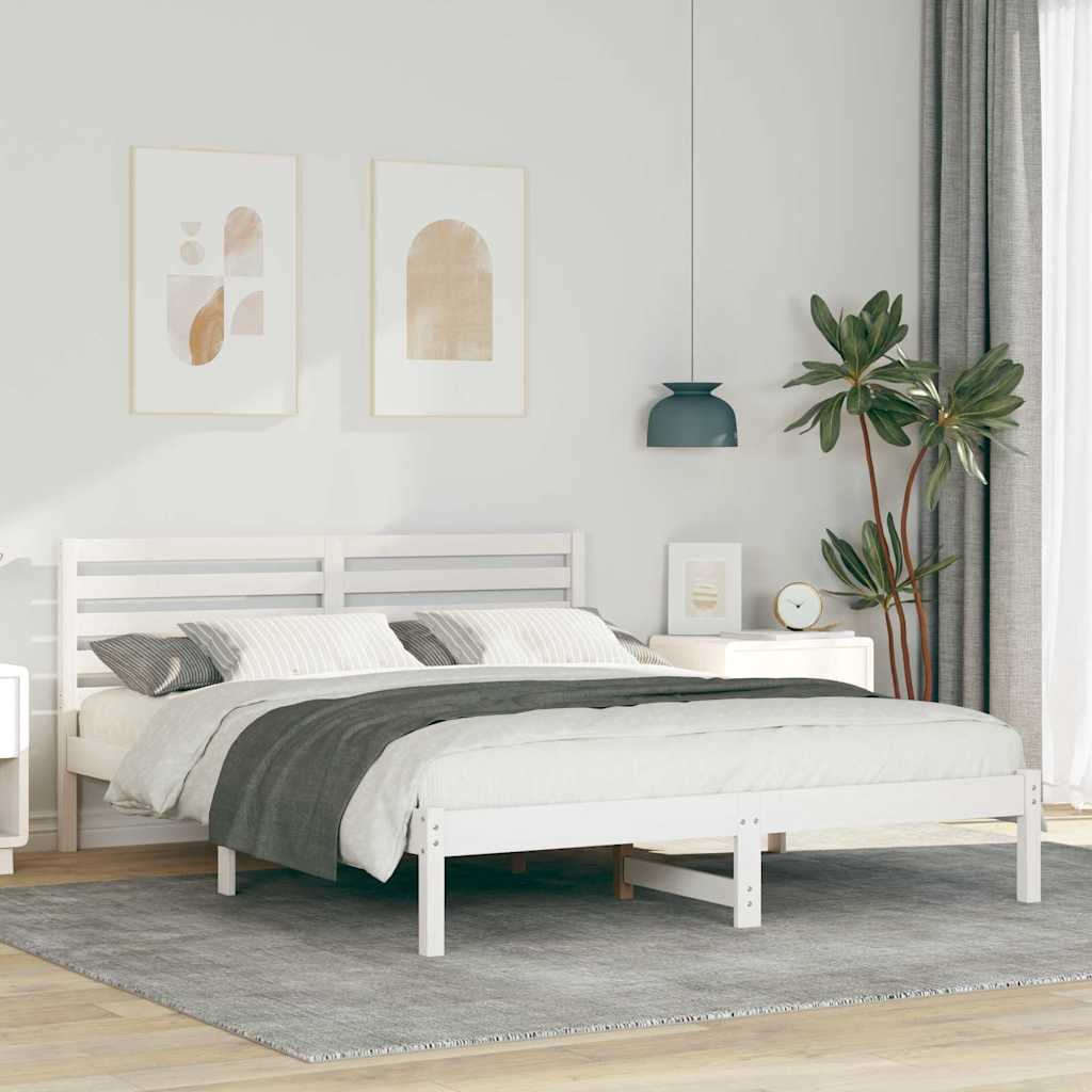 Sengestel med hovedgærde Hvid 140 x 200 cm Massiv fyrretræ