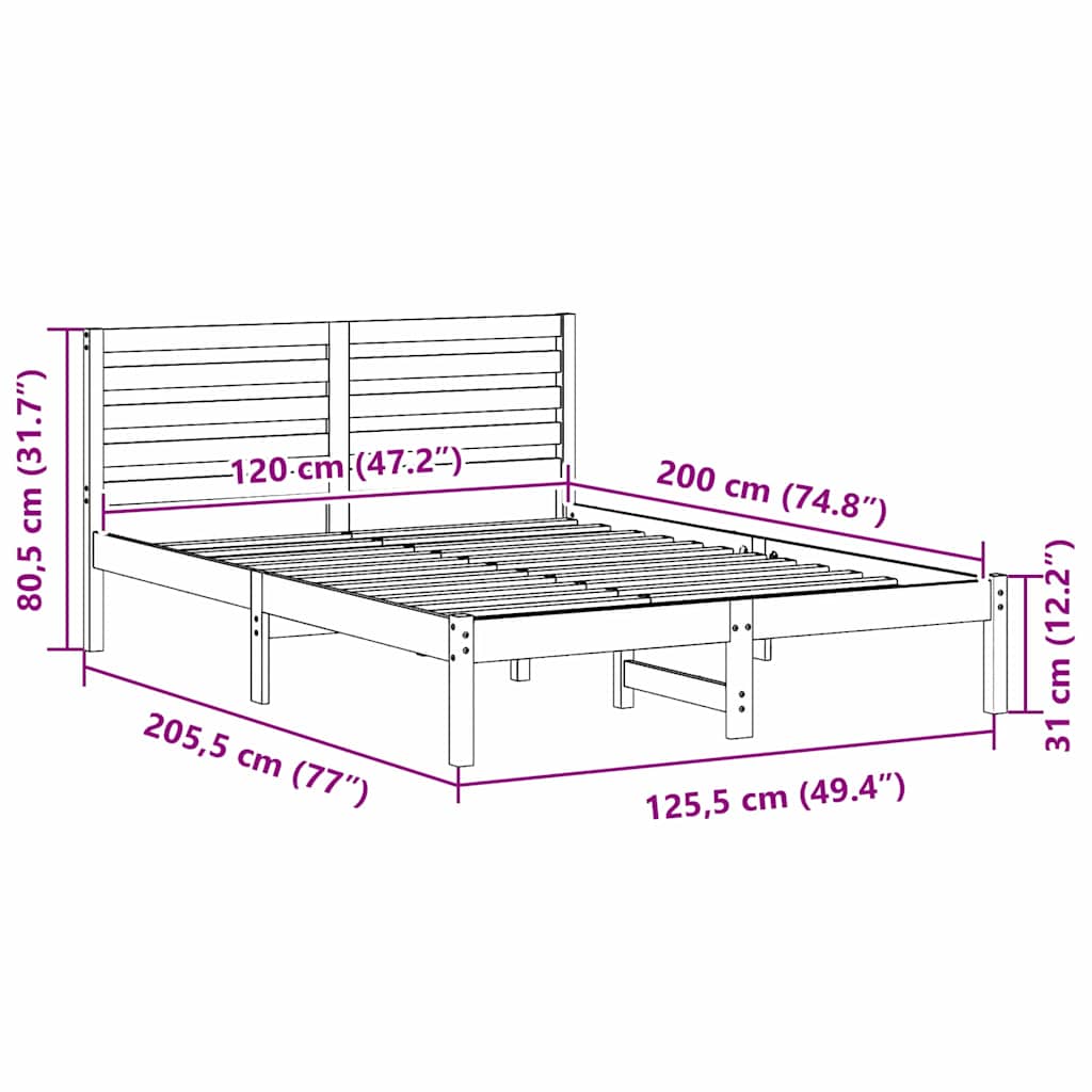 Sengestel med hovedgærde Voks brun 120 x 200 cm Massiv fyrretræ