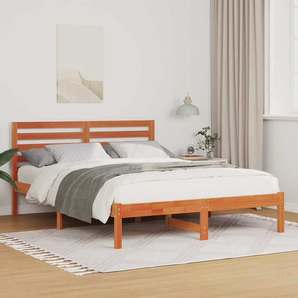 Sengestel med hovedgærde Voks brun 120 x 190 cm Massiv fyrretræ
