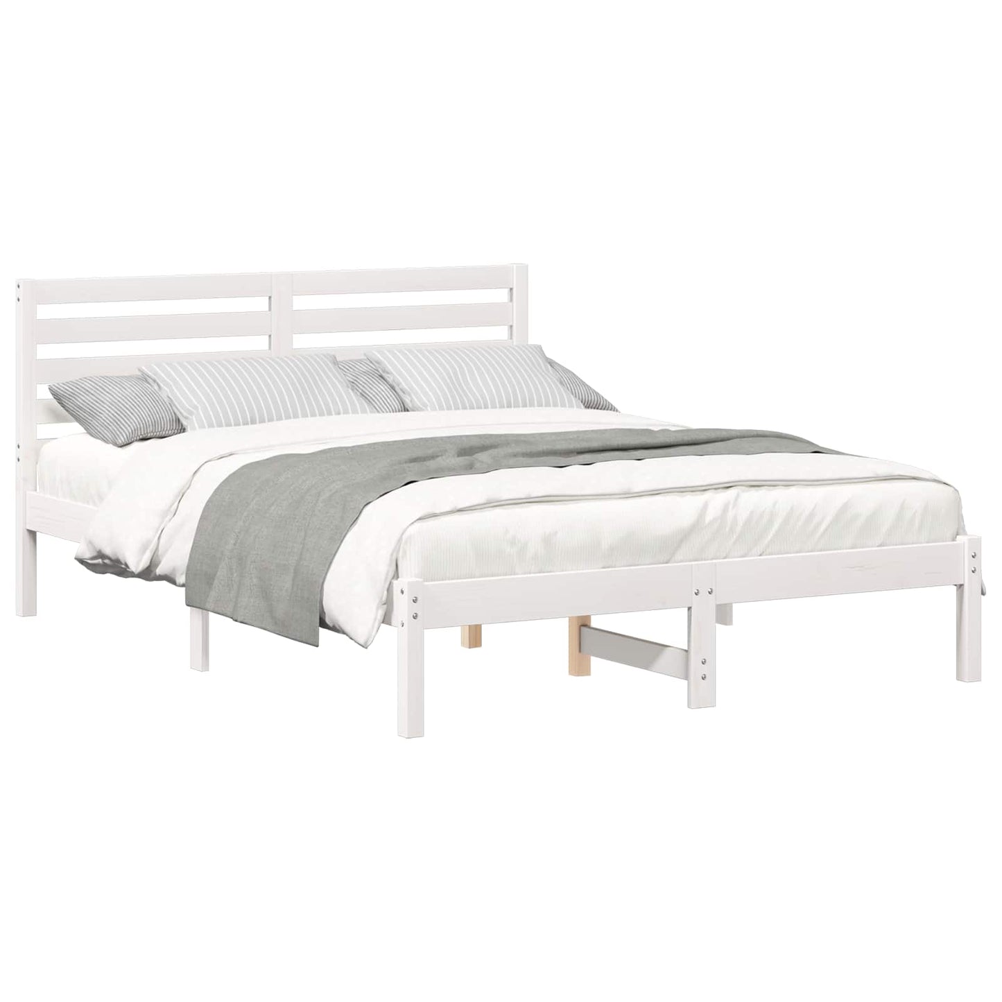 Sengestel med hovedgærde Hvid 140 x 190 cm Massiv fyrretræ