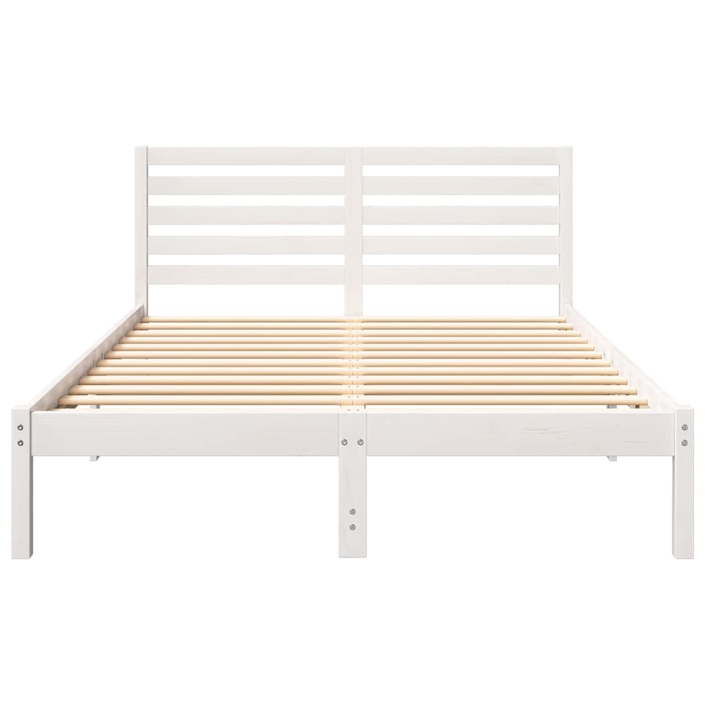 Sengestel med hovedgærde Hvid 140 x 190 cm Massiv fyrretræ