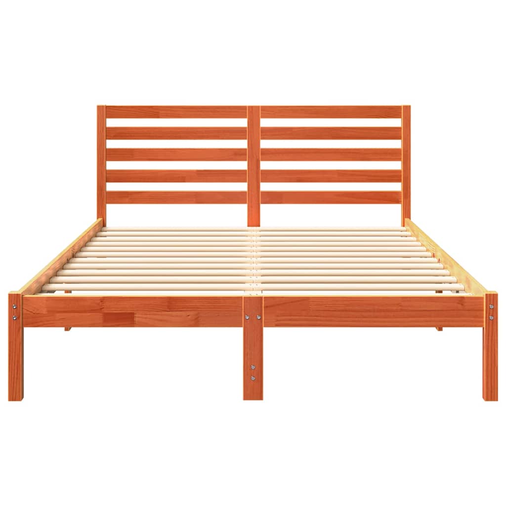Sengestel med hovedgærde Voks brun 140 x 190 cm Massiv fyrretræ