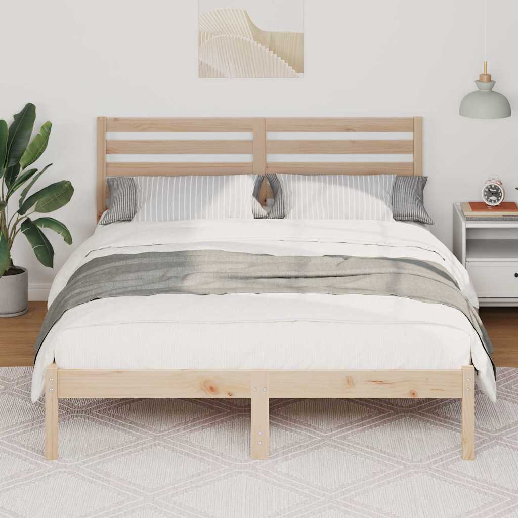 Sengestel med hovedgærde Brun 135 x 190 cm Massiv fyrretræ