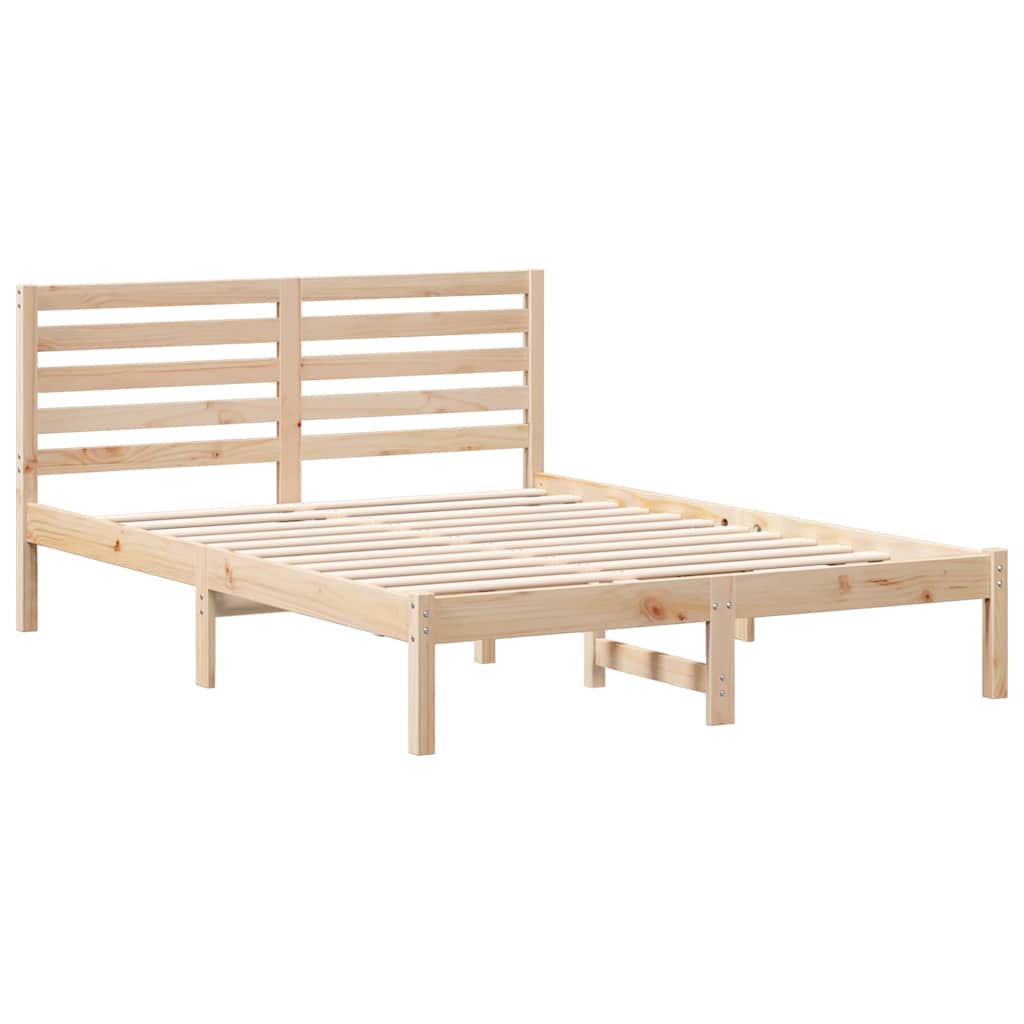 Sengestel med hovedgærde Brun 135 x 190 cm Massiv fyrretræ