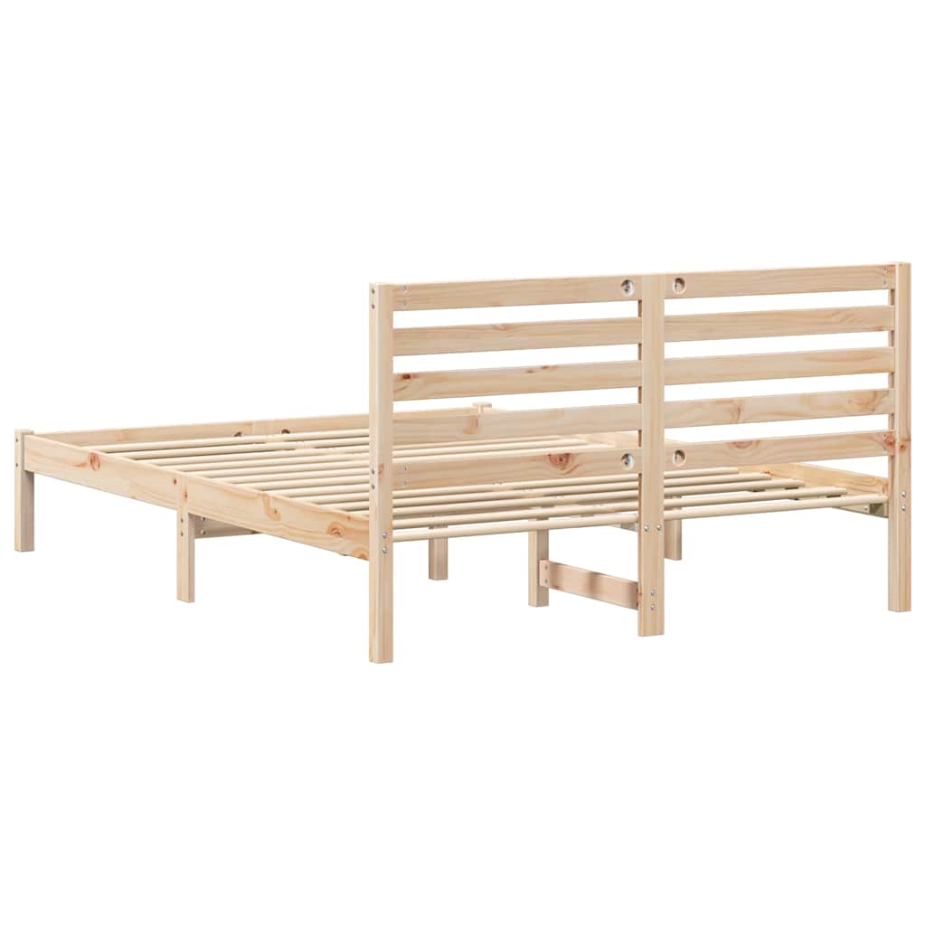 Sengestel med hovedgærde Brun 135 x 190 cm Massiv fyrretræ