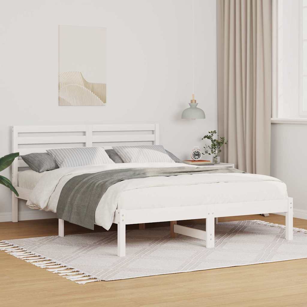 Sengestel med hovedgærde Hvid 135 x 190 cm Massiv fyrretræ