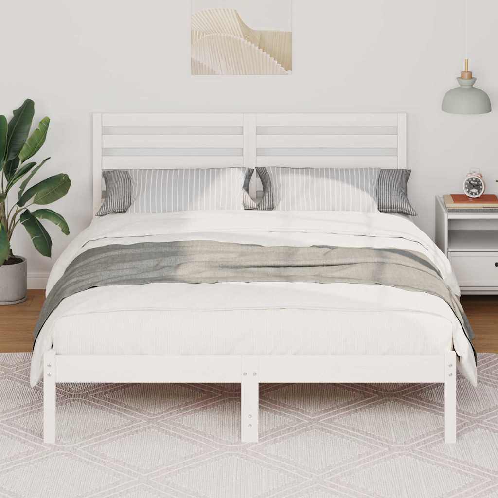 Sengestel med hovedgærde Hvid 135 x 190 cm Massiv fyrretræ