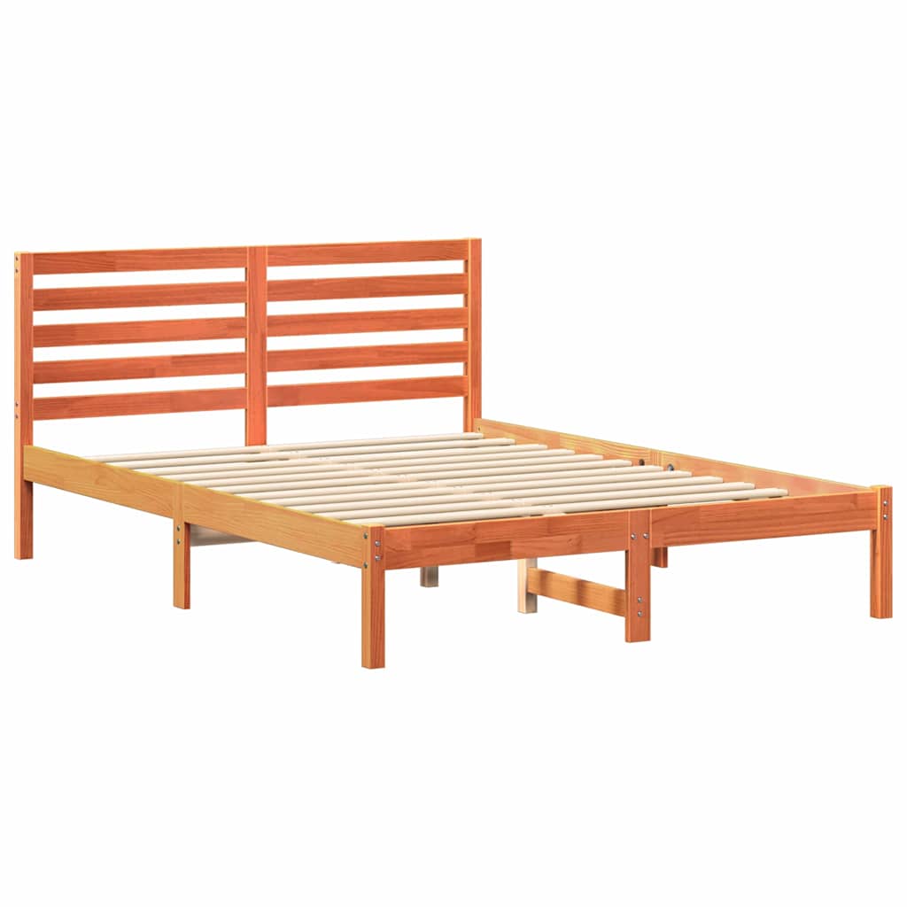 Sengestel med hovedgærde Voks brun 135 x 190 cm Massiv fyrretræ