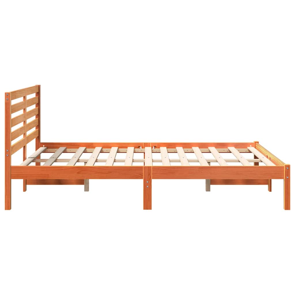 Sengestel med hovedgærde Voks brun 135 x 190 cm Massiv fyrretræ