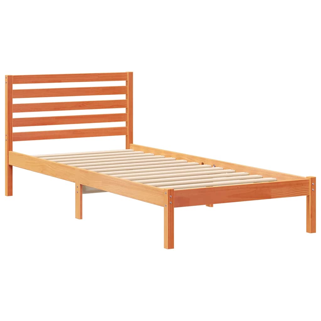 Sengestel med hovedgærde Voks brun 80 x 210 cm Massiv fyrretræ