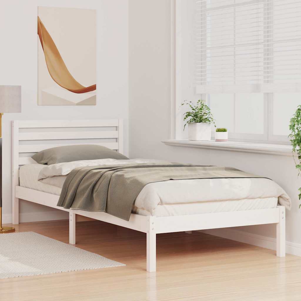 Sengestel med hovedgærde Hvid 90 x 210 cm Massiv fyrretræ