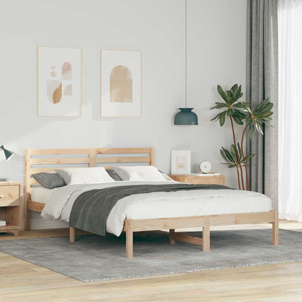 Sengestel med hovedgærde Brun 140 x 210 cm Massiv fyrretræ