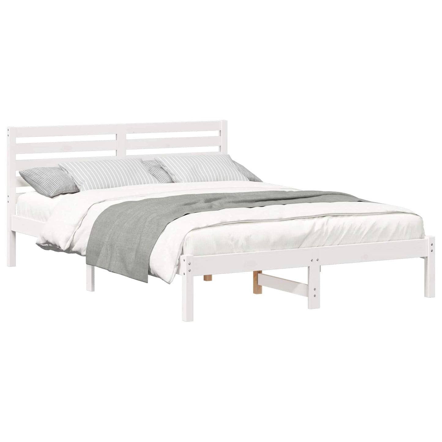 Sengestel med hovedgærde Hvid 140 x 210 cm Massiv fyrretræ