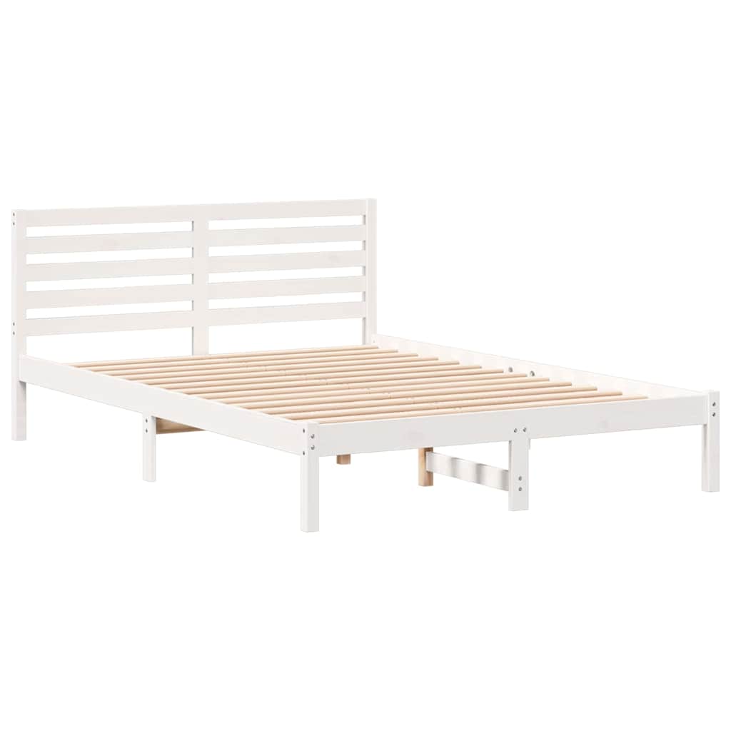Sengestel med hovedgærde Hvid 140 x 210 cm Massiv fyrretræ