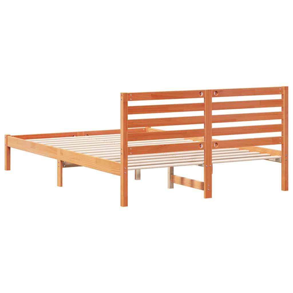 Sengestel med hovedgærde Voks brun 140 x 210 cm Massiv fyrretræ