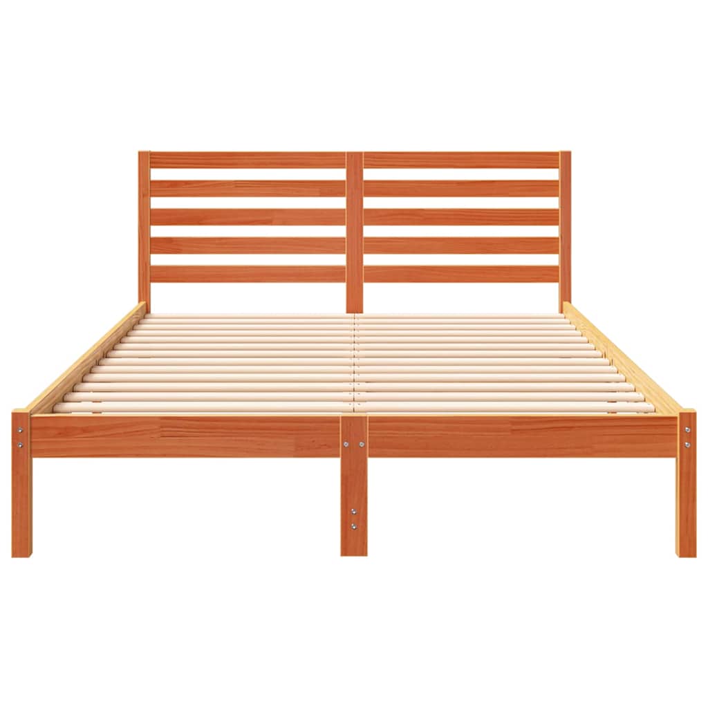 Sengestel med hovedgærde Voks brun 140 x 210 cm Massiv fyrretræ
