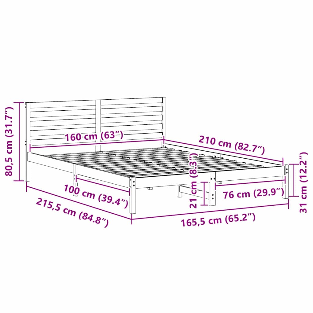 Sengestel med hovedgærde Brun 160 x 210 cm Massiv fyrretræ