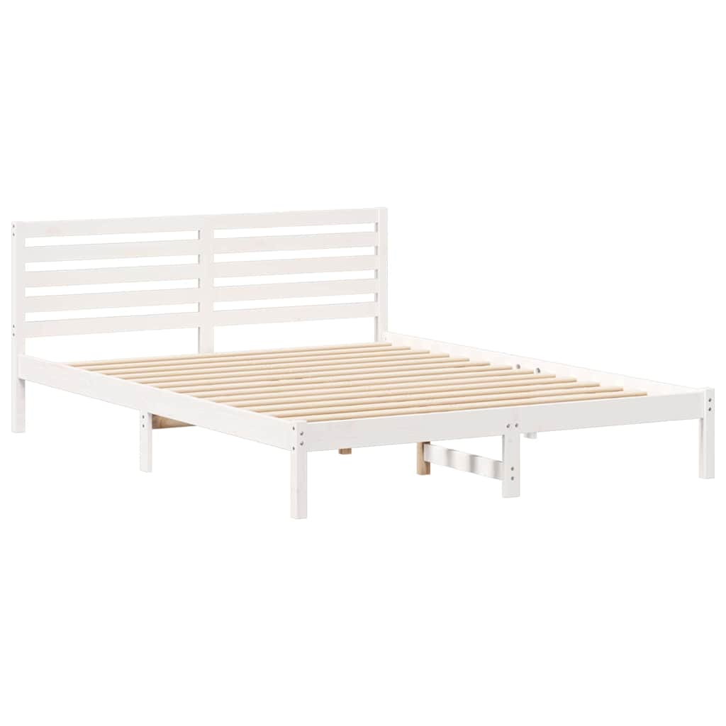 Sengestel med hovedgærde Hvid 160 x 210 cm Massiv fyrretræ