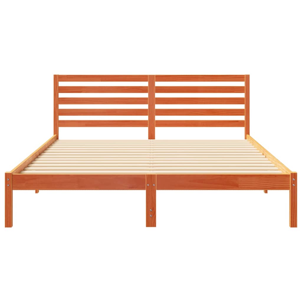 Sengestel med hovedgærde Voks brun 160 x 210 cm Massiv fyrretræ