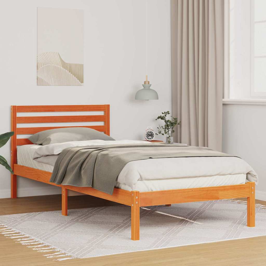Sengestel med hovedgærde Voks brun 80 x 220 cm Massiv fyrretræ